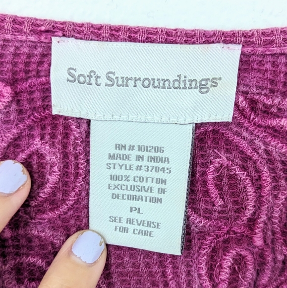 Soft Surroundings Camden Waffle Knit Embroidered Long sleeve Top Purple Large PL - Picture 6 of 6